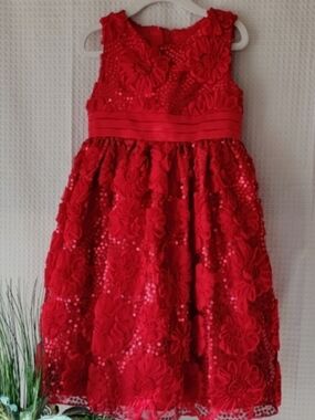 American Princess Red Sequins/Flowers Special Occasion Girls Dress Size 6